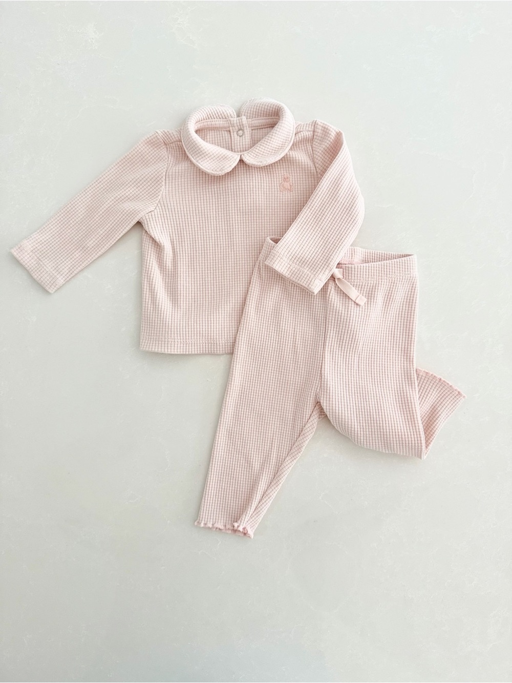 Gap Baby Pink Waffle Knit Peter Pan Collar Baby Set • Size 0-3M
